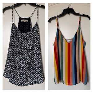 2 Tank top bundle LOFT navy tank & Socialite colorful striped camisole Top boho